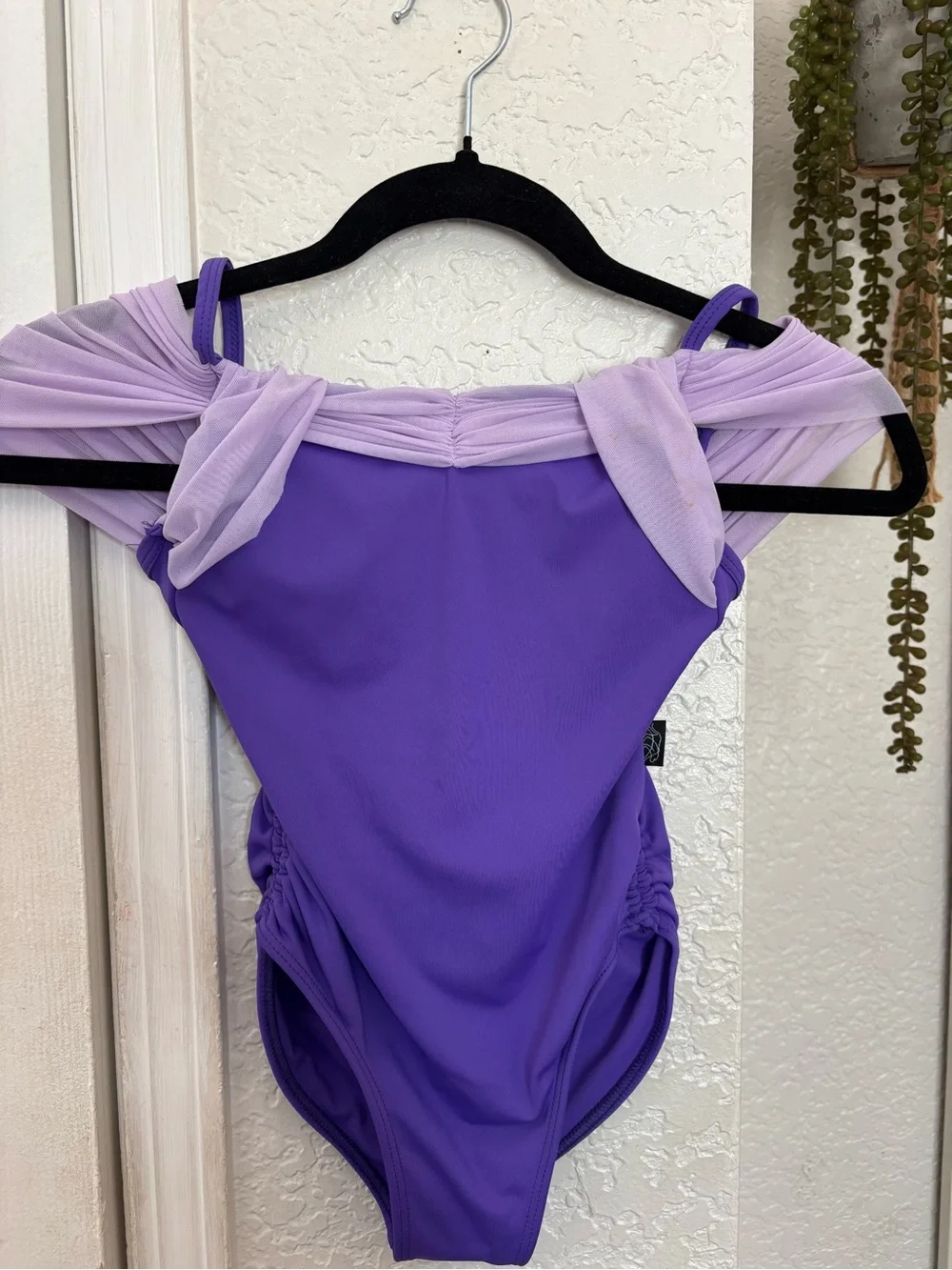 Tiger Friday Girls Purple leotard with Light Lavender Ruffle Sleeves